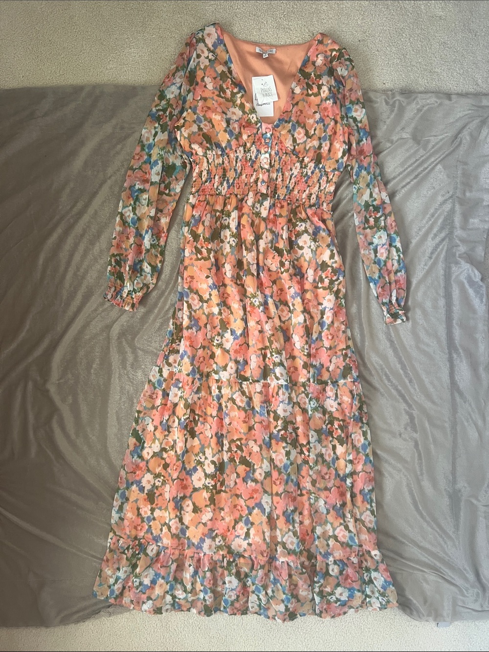 Patrons of Peace Peach Multi Floral Maxi Dress